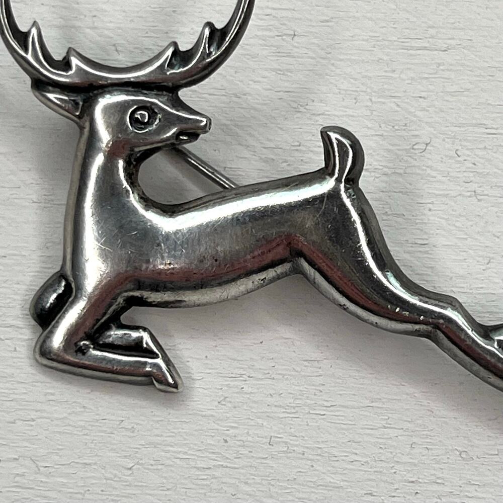 Vintage Mid Century Mexico 925 Sterling Silver Leaping Deer Stag Brooch Pin - Picture 4 of 10